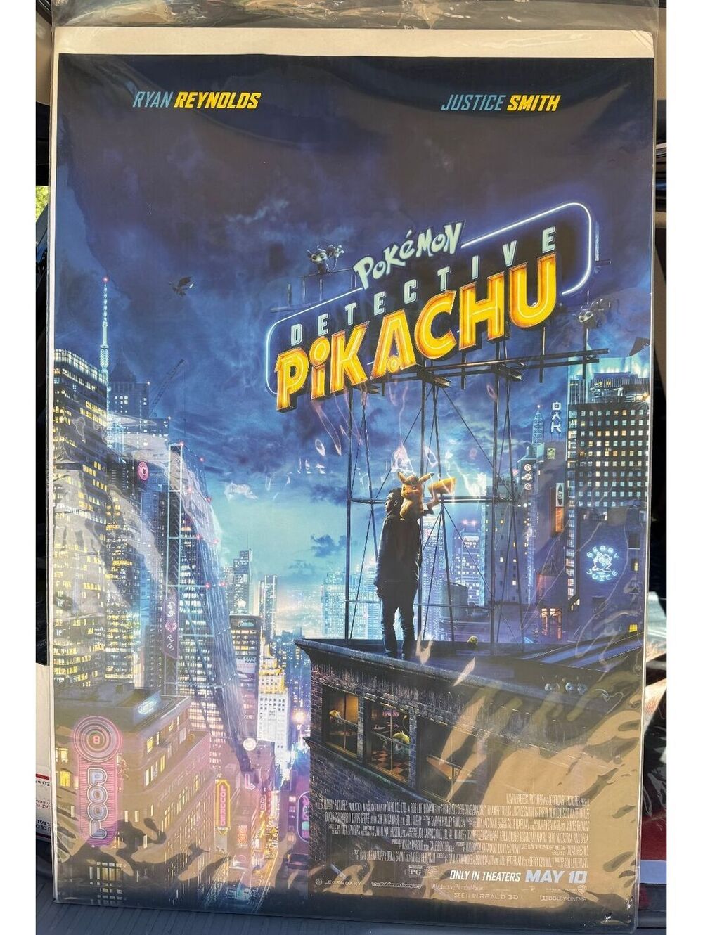 Authentic 40"x27" Theater 2 Sided Poster Pokémon Detective Pikachu Roof Top